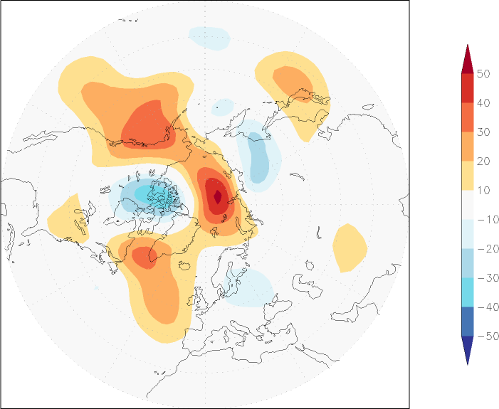 500mb height (northern hemisphere) anomaly January-December  w.r.t. 1981-2010