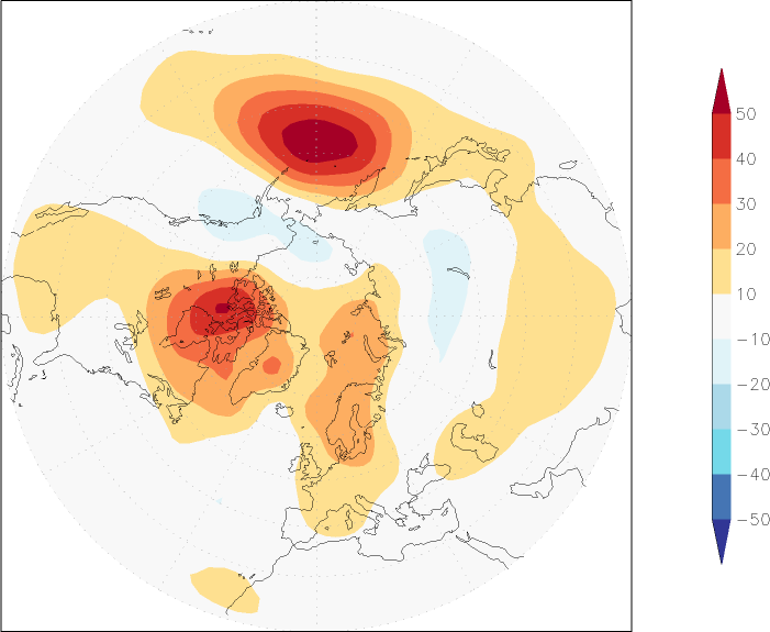 500mb height (northern hemisphere) anomaly January-December  w.r.t. 1981-2010