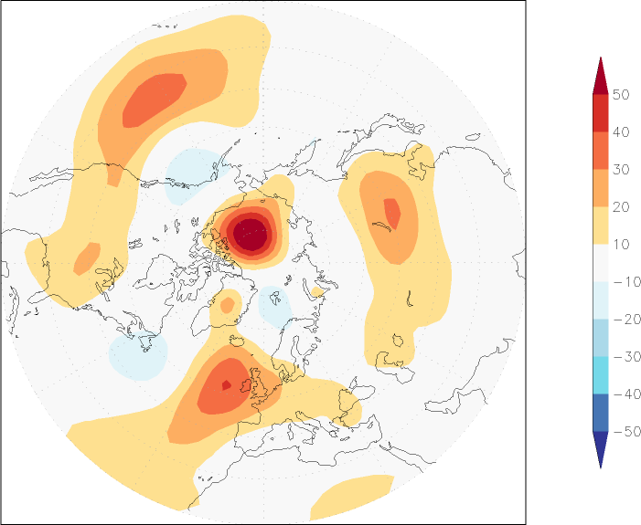 500mb height (northern hemisphere) anomaly January-December  w.r.t. 1981-2010