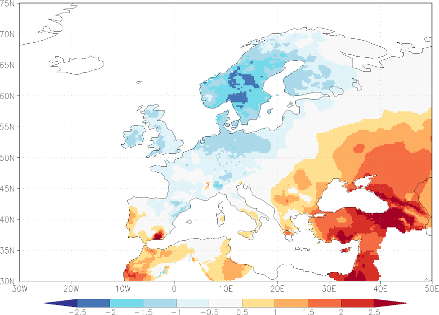 daily mean temperature anomaly January-December  w.r.t. 1981-2010
