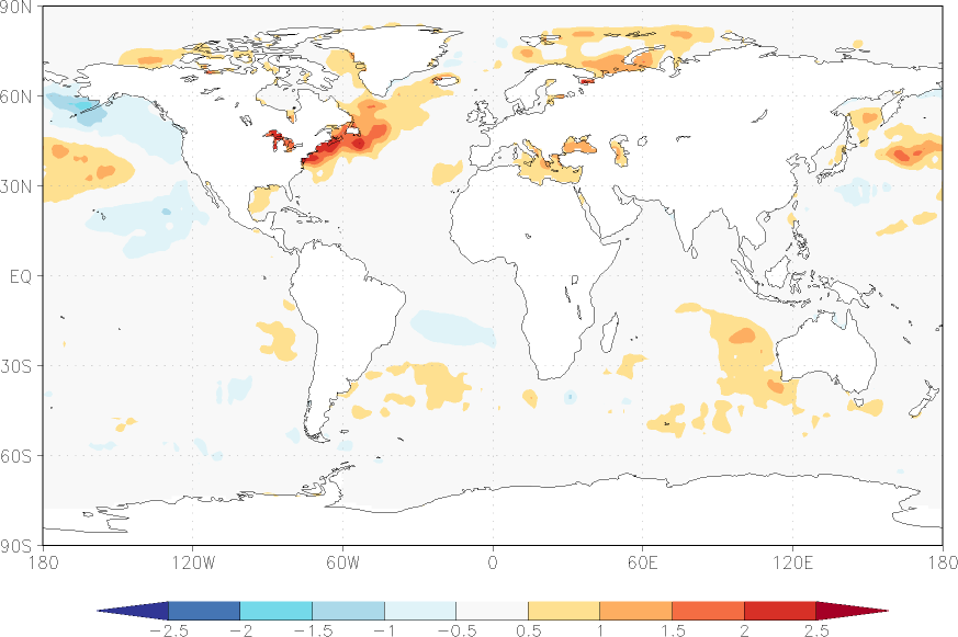 sea surface temperature anomaly January-December  w.r.t. 1982-2010