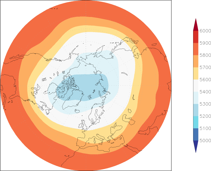 500mb height (northern hemisphere) January-December  observed values