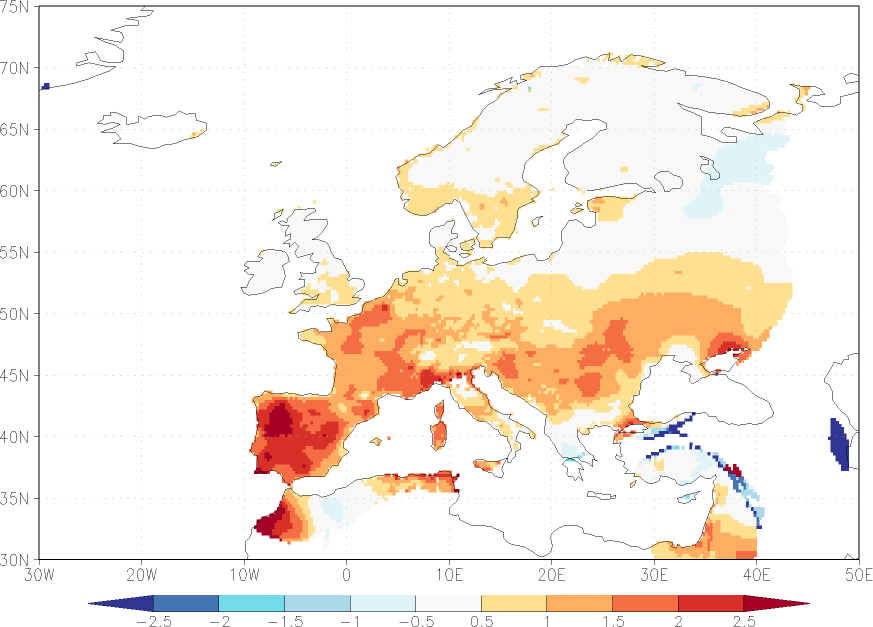 maximum temperature anomaly January-December  w.r.t. 1981-2010