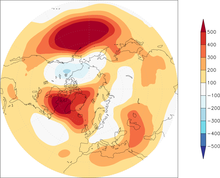 500mb height (northern hemisphere) anomaly January-December  w.r.t. 1981-2010