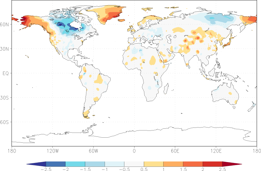 temperature (2m height, world) anomaly Summer half year (April-September)  w.r.t. 1981-2010