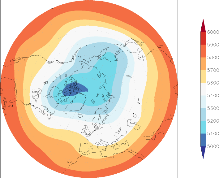 500mb height (northern hemisphere) Winter half year (October-March)  observed values