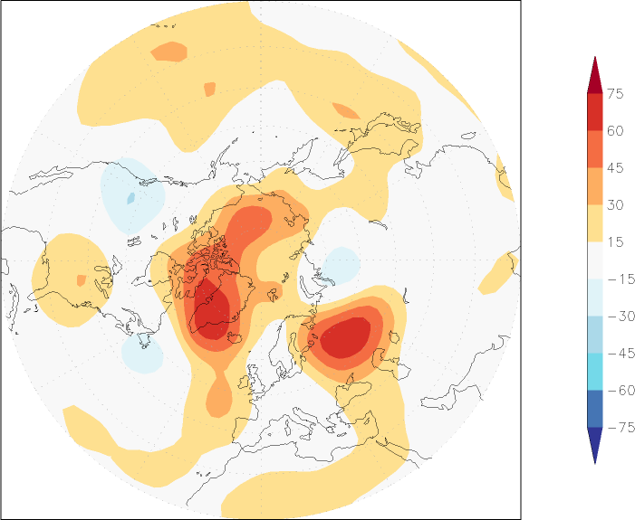 500mb height (northern hemisphere) anomaly Summer half year (April-September)  w.r.t. 1981-2010