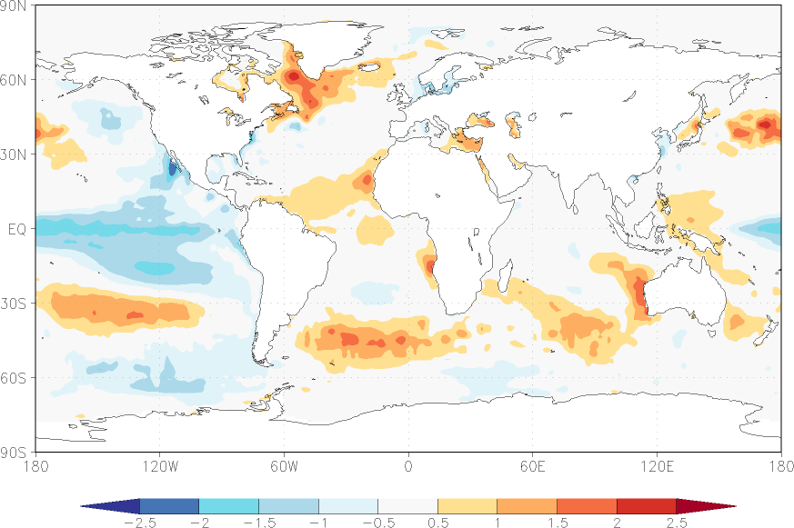 sea surface temperature anomaly Winter half year (October-March)  w.r.t. 1982-2010