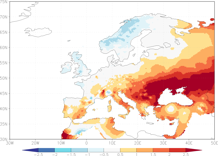 daily mean temperature anomaly Summer half year (April-September)  w.r.t. 1981-2010