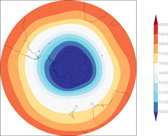 500mb height (southern hemisphere) Summer half year (April-September)  observed values
