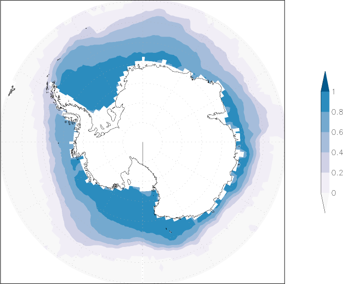 sea ice concentration (Antarctic) Summer half year (April-September)  observed values