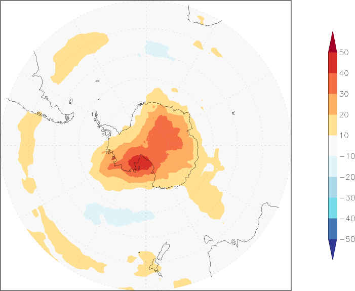 ozone (southern hemisphere) anomaly Summer half year (April-September)  w.r.t. 1981-2010
