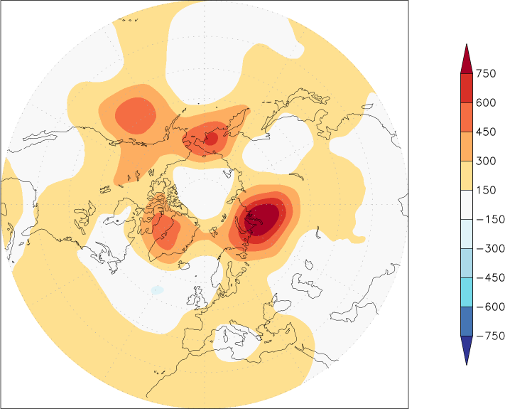 500mb height (northern hemisphere) anomaly Summer half year (April-September)  w.r.t. 1981-2010