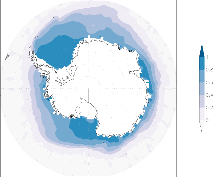 sea ice concentration (Antarctic) Summer half year (April-September)  observed values