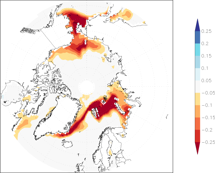 sea ice concentration (Arctic) anomaly Winter half year (October-March)  w.r.t. 1981-2010