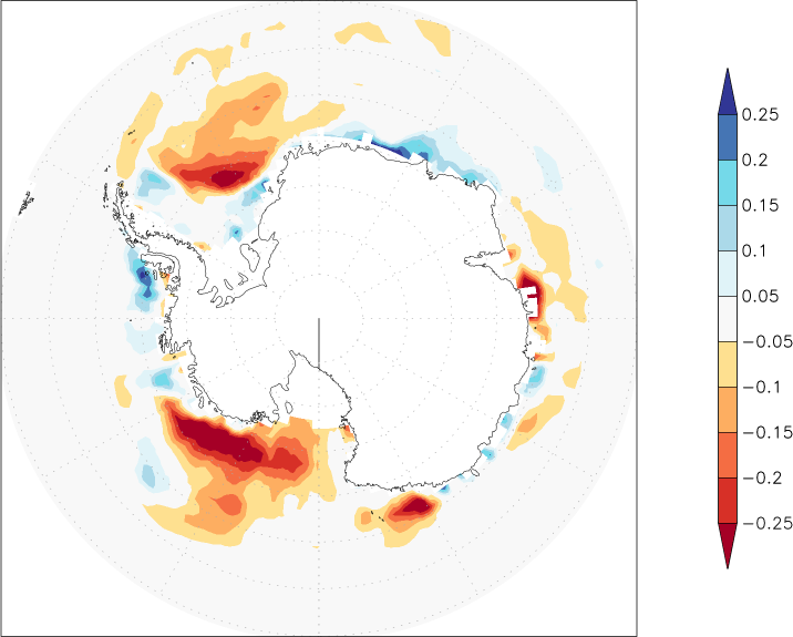 sea ice concentration (Antarctic) anomaly Winter half year (October-March)  w.r.t. 1981-2010