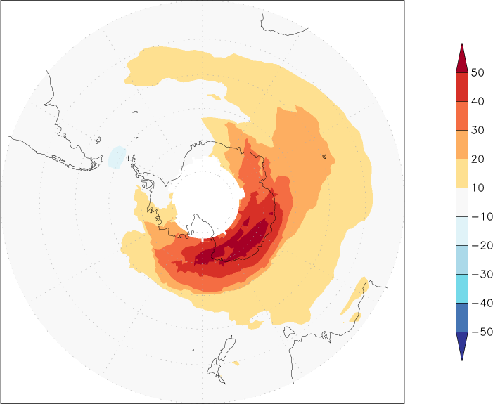 ozone (southern hemisphere) anomaly Summer half year (April-September)  w.r.t. 1981-2010