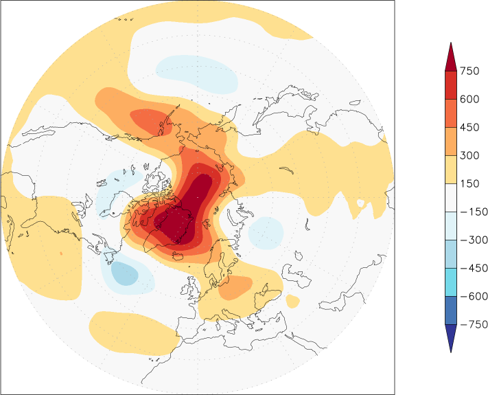 500mb height (northern hemisphere) anomaly Summer half year (April-September)  w.r.t. 1981-2010