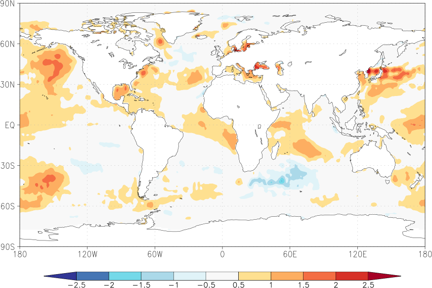 sea surface temperature anomaly Winter half year (October-March)  w.r.t. 1982-2010
