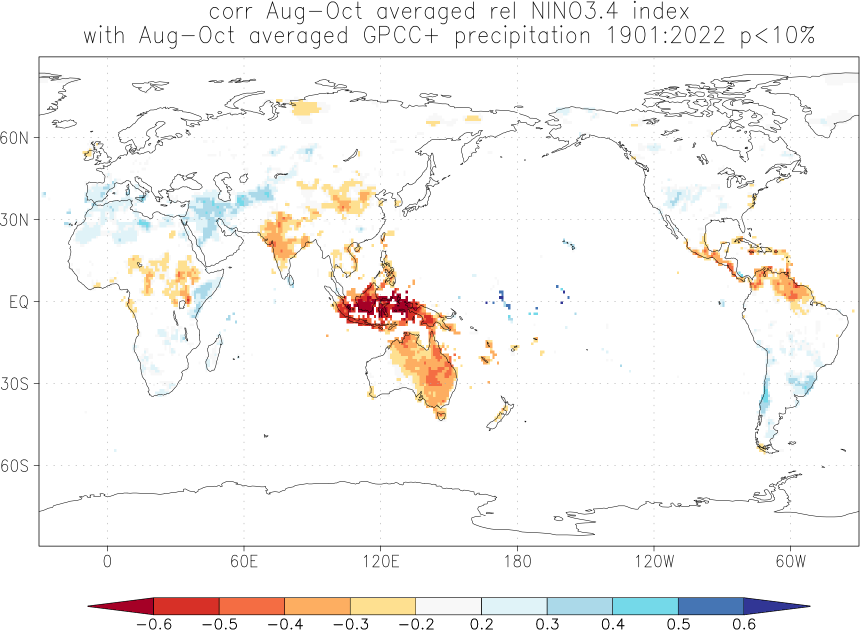 Relationship between El Niño and precipitation in August-October