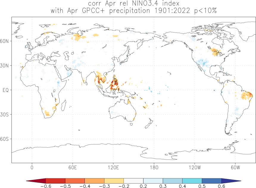Relationship between El Niño and precipitation in April
