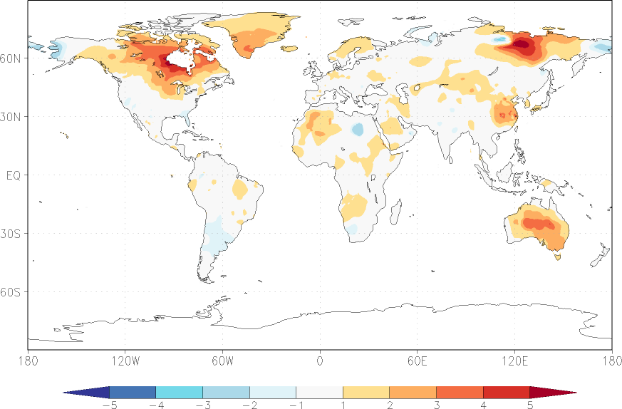 temperature (2m height, world) anomaly April  w.r.t. 1981-2010