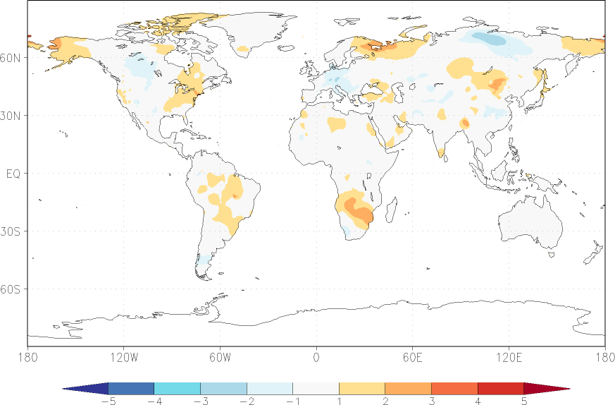 temperature (2m height, world) anomaly August  w.r.t. 1981-2010