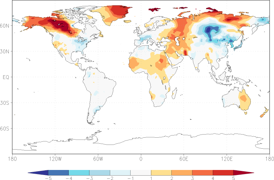 temperature (2m height, world) anomaly December  w.r.t. 1981-2010