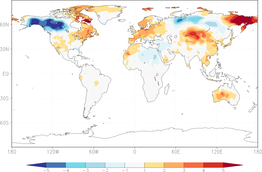 temperature (2m height, world) anomaly November  w.r.t. 1981-2010