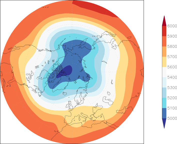 500mb height (northern hemisphere) December  observed values