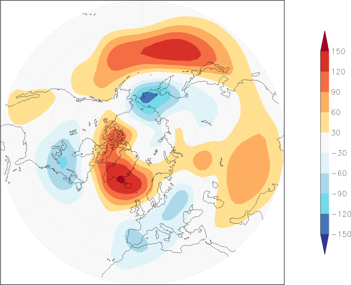 500mb height (northern hemisphere) anomaly February  w.r.t. 1981-2010