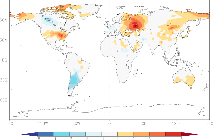 temperature (2m height, world) anomaly August  w.r.t. 1981-2010