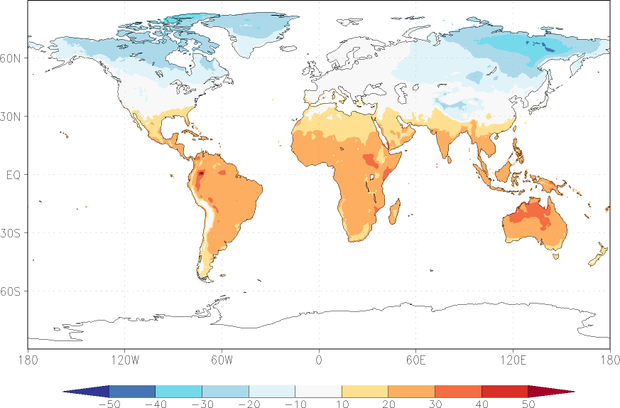 temperature (2m height, world) December  observed values
