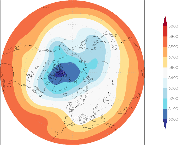 500mb height (northern hemisphere) March  observed values