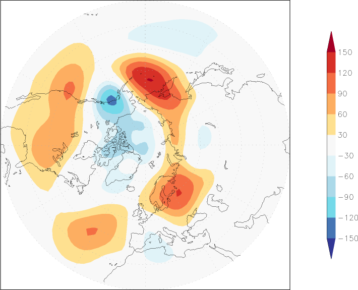 500mb height (northern hemisphere) anomaly March  w.r.t. 1981-2010