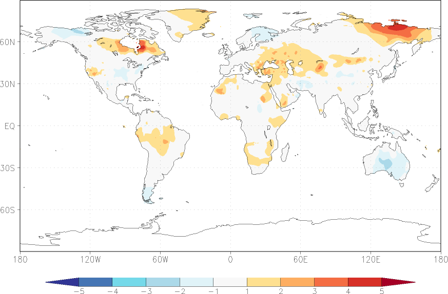 temperature (2m height, world) anomaly August  w.r.t. 1981-2010