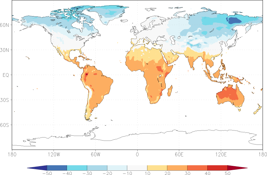 temperature (2m height, world) January  observed values