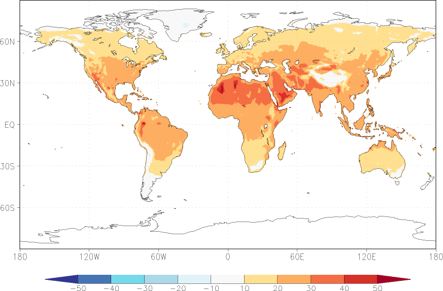 temperature (2m height, world) July  observed values