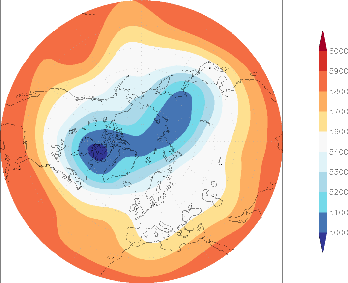 500mb height (northern hemisphere) December  observed values