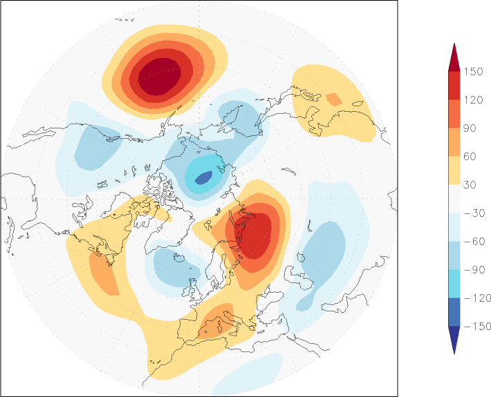 500mb height (northern hemisphere) anomaly January  w.r.t. 1981-2010