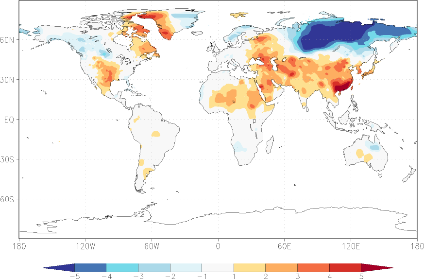 temperature (2m height, world) anomaly February  w.r.t. 1981-2010