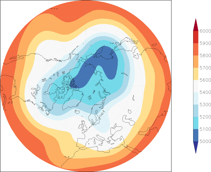 500mb height (northern hemisphere) February  observed values