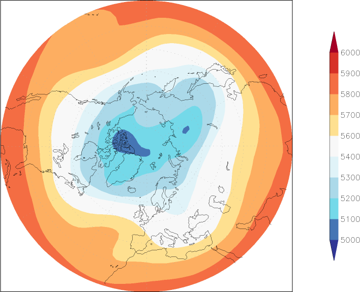 500mb height (northern hemisphere) March  observed values