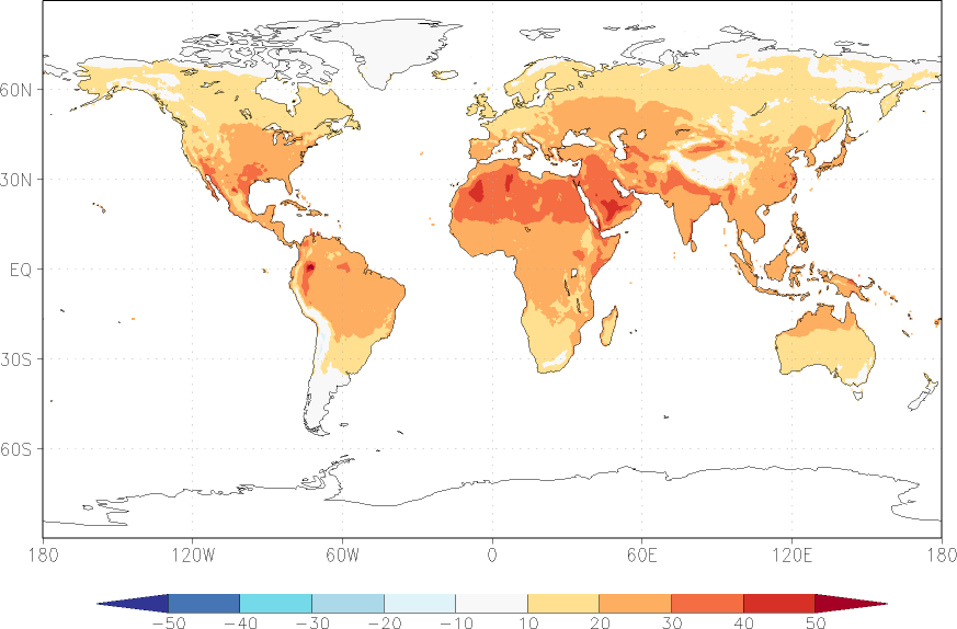 temperature (2m height, world) August  observed values
