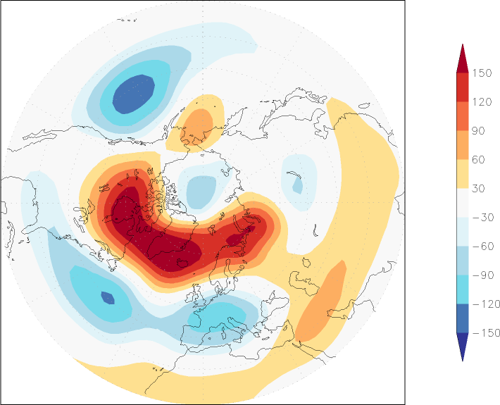 500mb height (northern hemisphere) anomaly January  w.r.t. 1981-2010