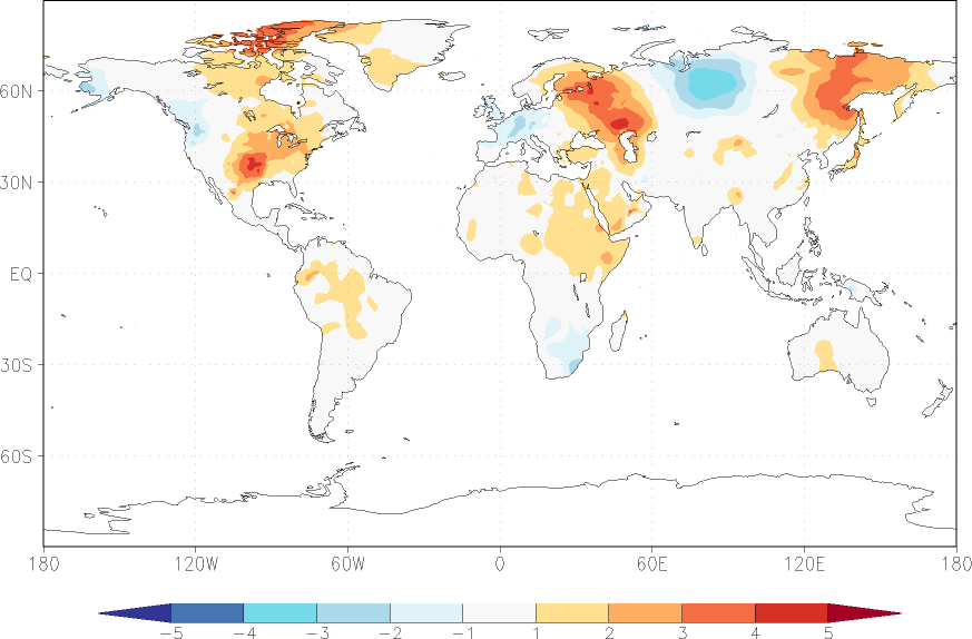 temperature (2m height, world) anomaly July  w.r.t. 1981-2010