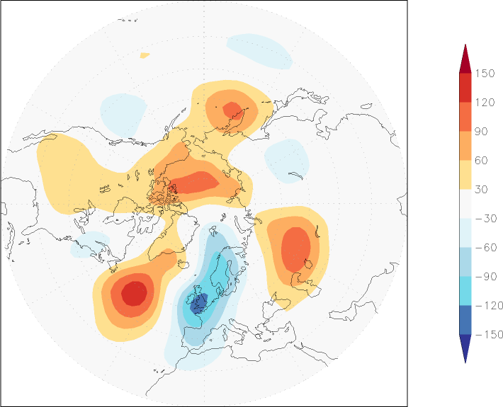 500mb height (northern hemisphere) anomaly April  w.r.t. 1981-2010