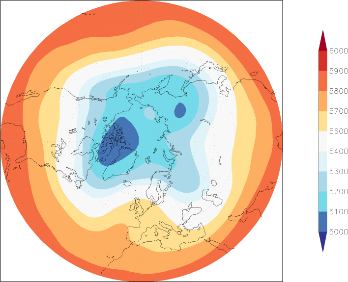 500mb height (northern hemisphere) March  observed values