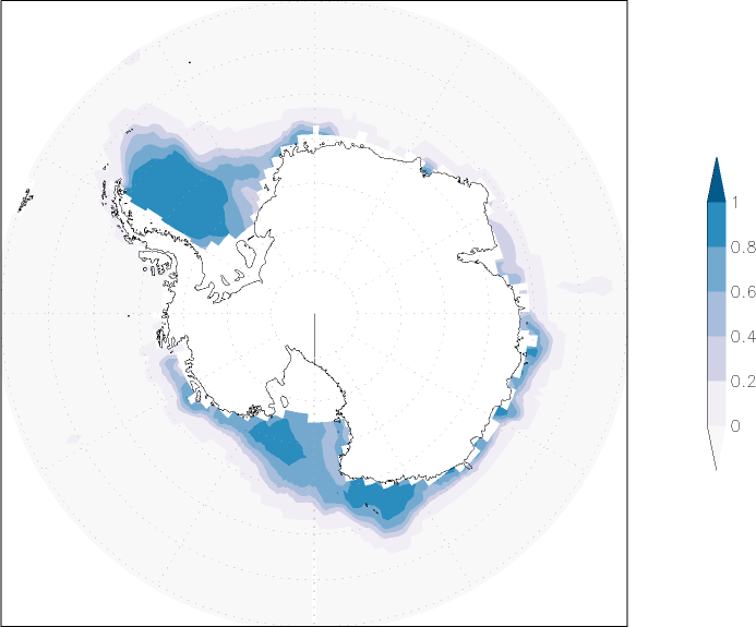 sea ice concentration (Antarctic) March  observed values