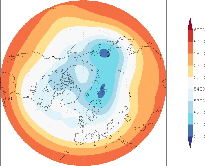 500mb height (northern hemisphere) March  observed values